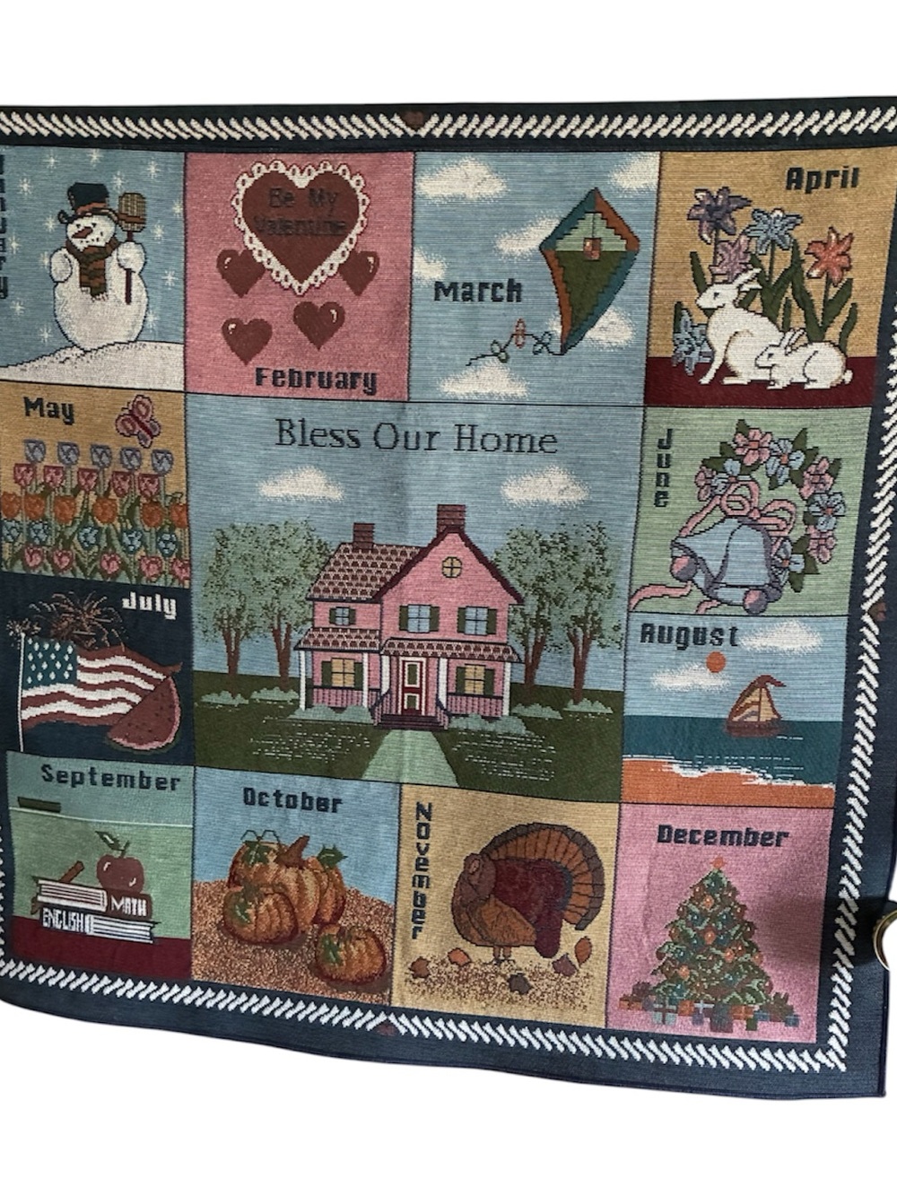 Bless Our Home Monthly Calendar Wall Tapestry